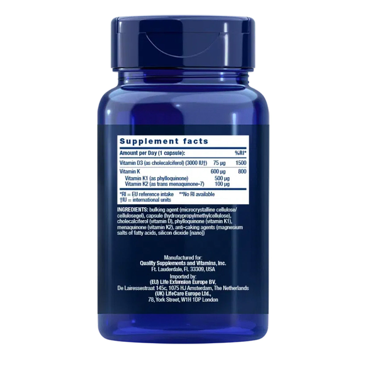 Vitaminas D e K, Life Extension 60 cápsulas