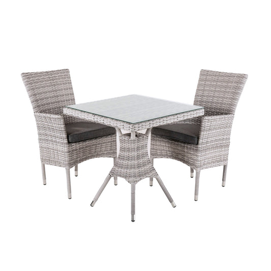Conjunto Muebles Jardín, Mesa Cuadrada 70 Cm Y 2 Sillones Apilables, Aluminio Y Rattán Sintético Plano Color Gris, 2 Plazas, Cristal Templado 5 Mm_0