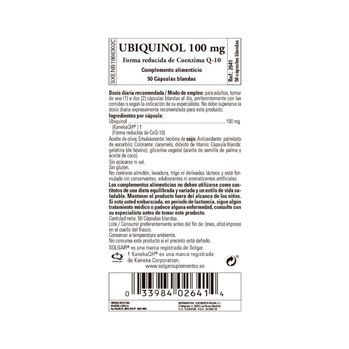 Ubiquinol 100 mg 50 cápsulas moles Solgar