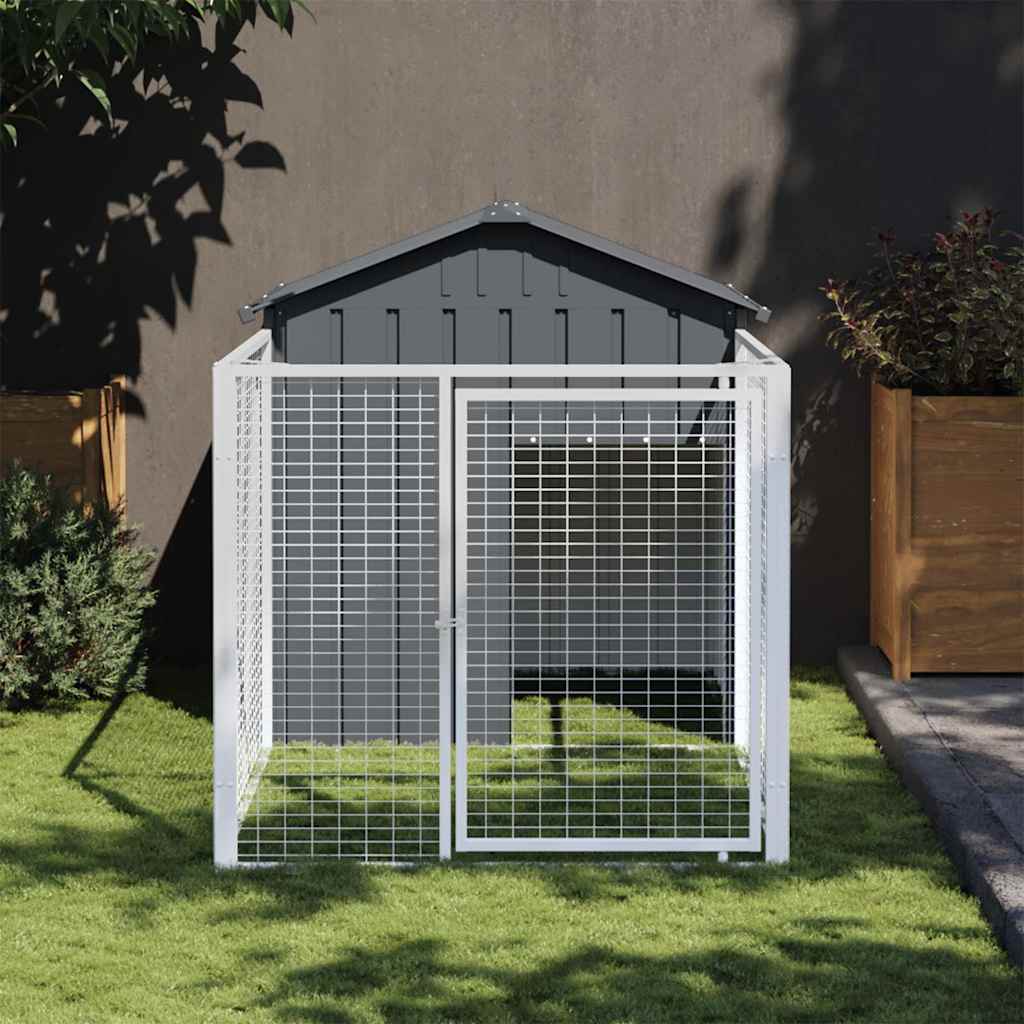 Caseta Perros Con Corral Acero Galvanizado Gris 117x201x123 Cm_1