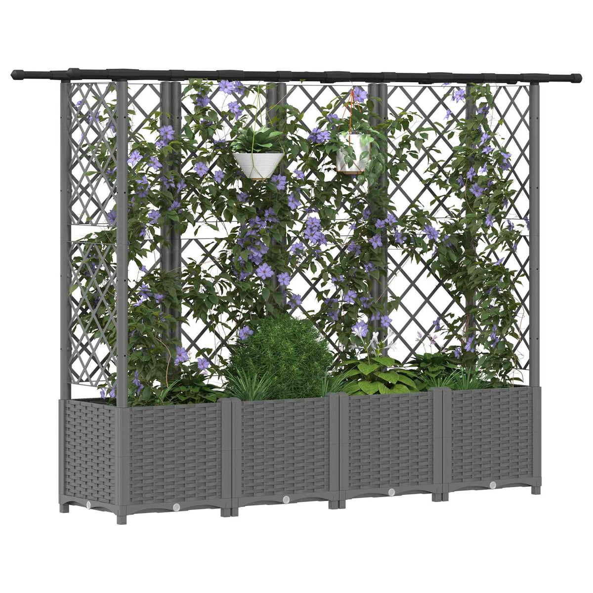Cama Elevada Con Trellis Y Techo Gris Claro 202 X 40 X 136 Cm_2