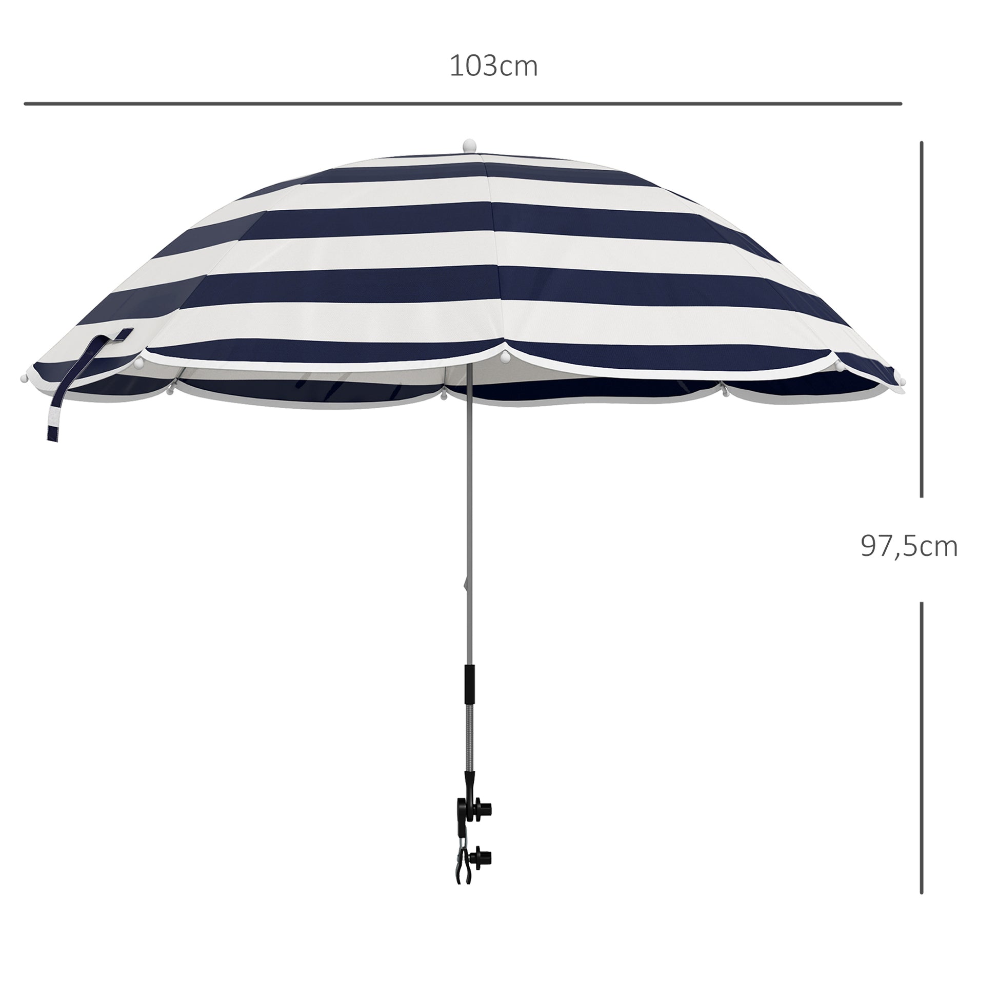 Outsunny Sombrilla Playa Para Silla Ø103x97,5 Cm Con Abrazadera Azul Y Blanco_2