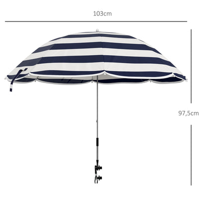 Outsunny Sombrilla Playa Para Silla Ø103x97,5 Cm Con Abrazadera Azul Y Blanco_2