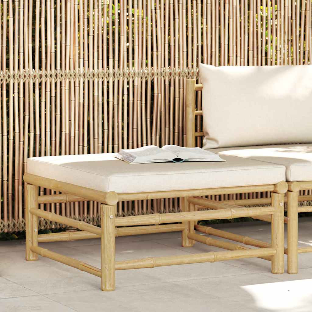 Vidaxl Reposapiés De Jardín Bambú Con Cojín Blanco Crema_1