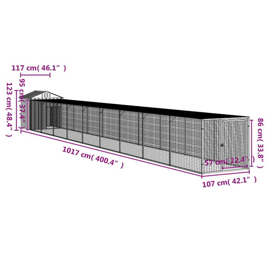 Vidaxl Gallinero Y Corral Acero Galvanizado Gris Claro 117x1017x123 Cm_2