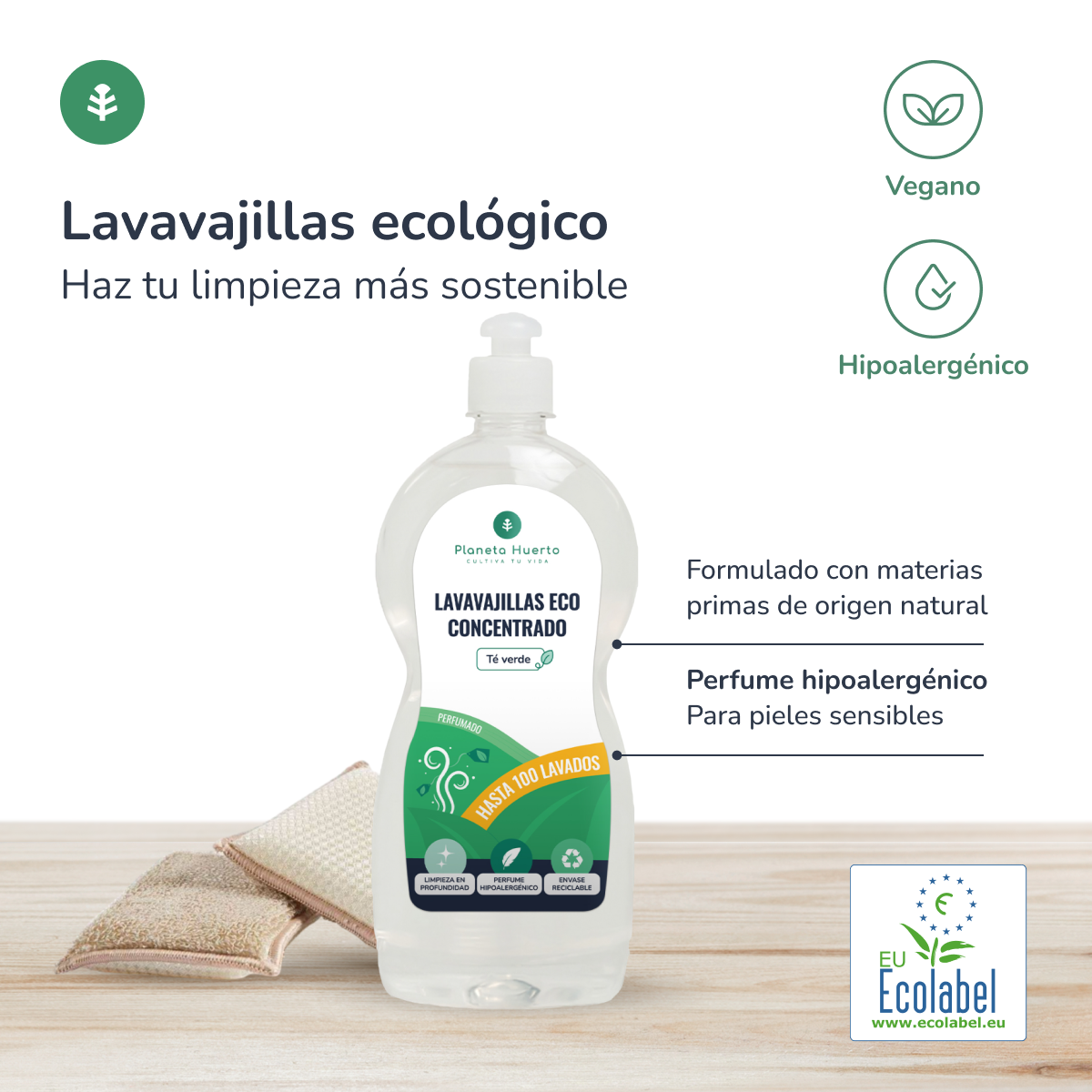 Pack de 3xPlaneta Huerto ECO Chá Verde Máquina de Lavar Louça Manual 750ml
