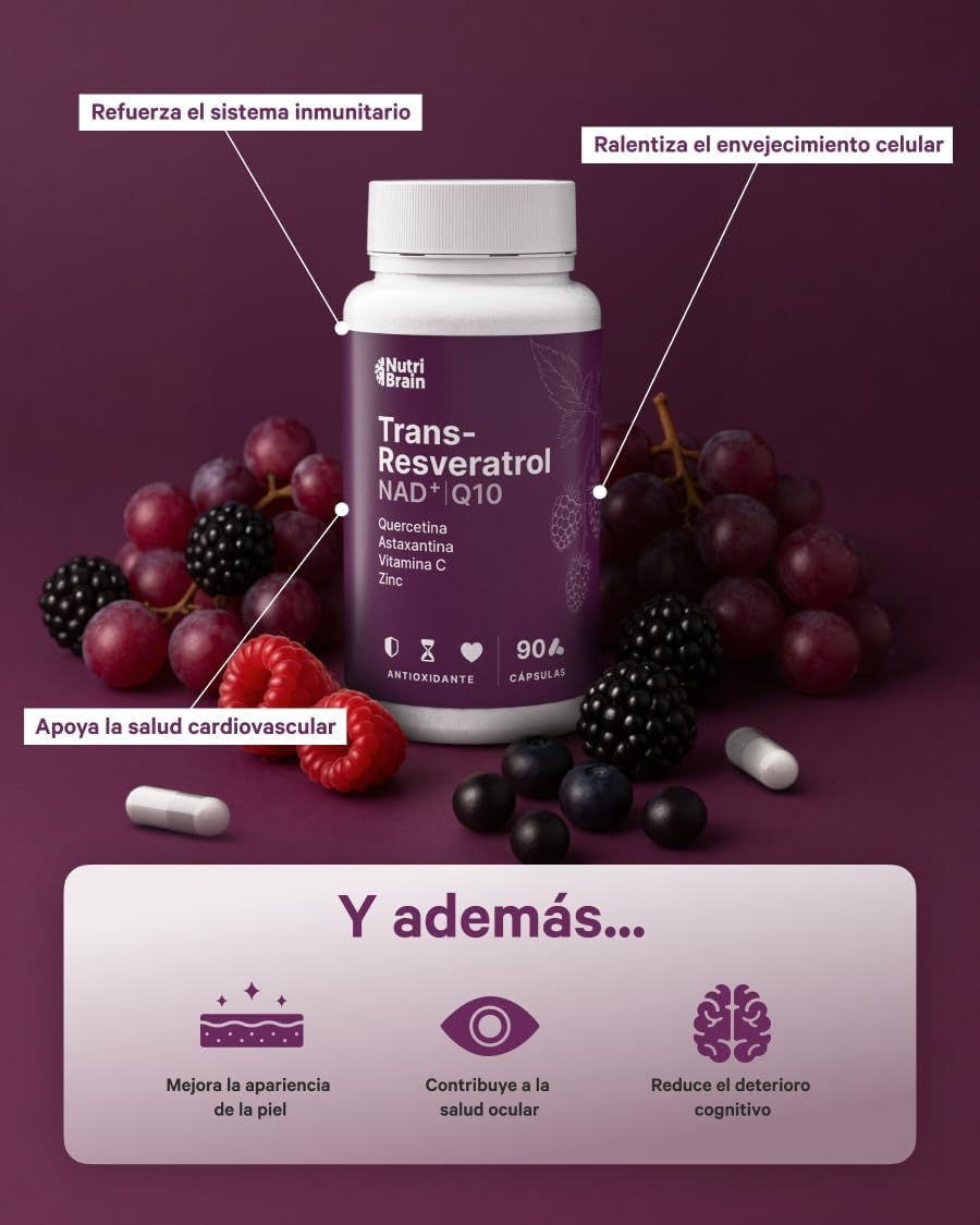 Antioxidante Resveratrol Nad Q10 Astaxantina Nutribrain 90 Cápsulas_3