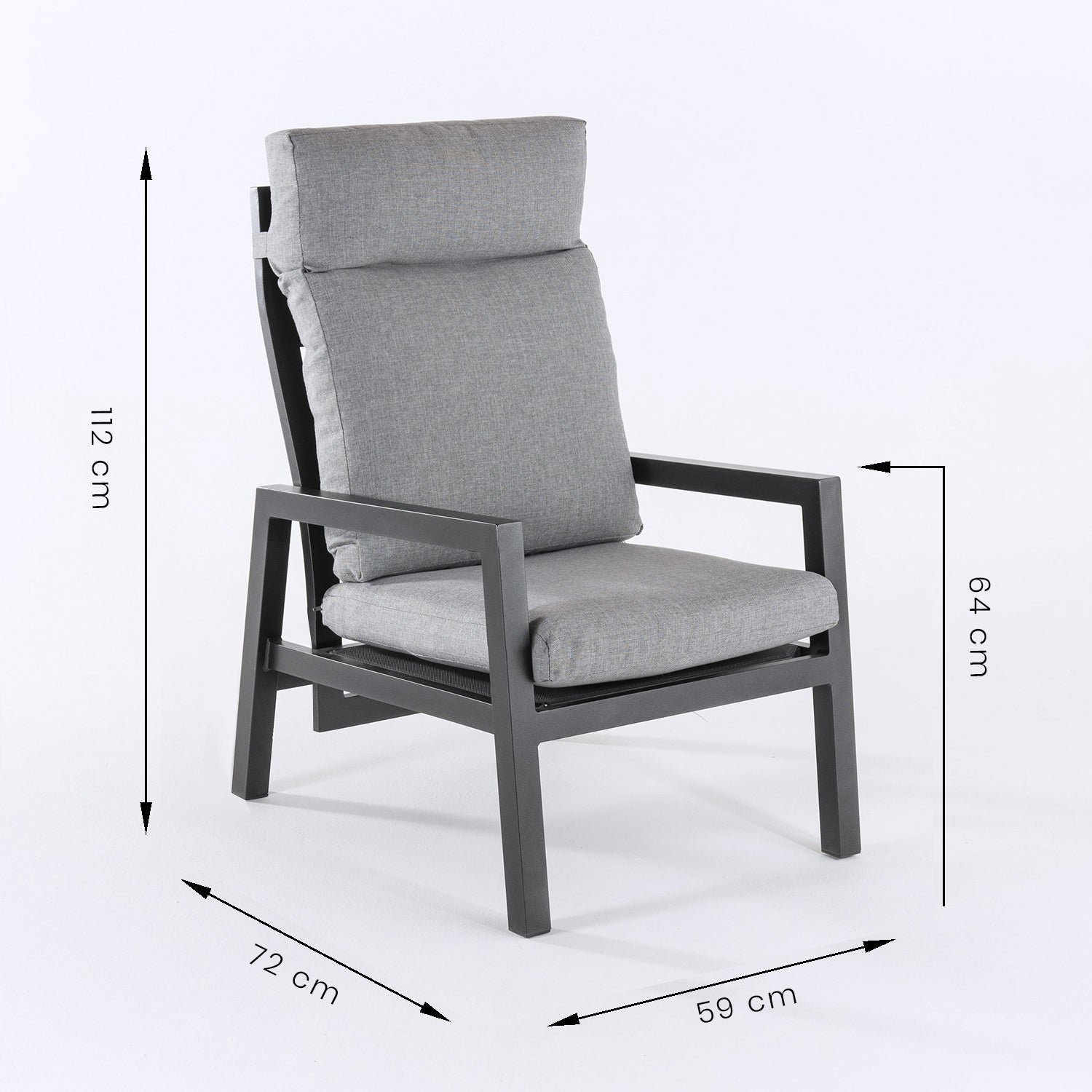 Sofá De Exterior, Reforzado, Aluminio, Colornegro, Sillón:59x72x112_4