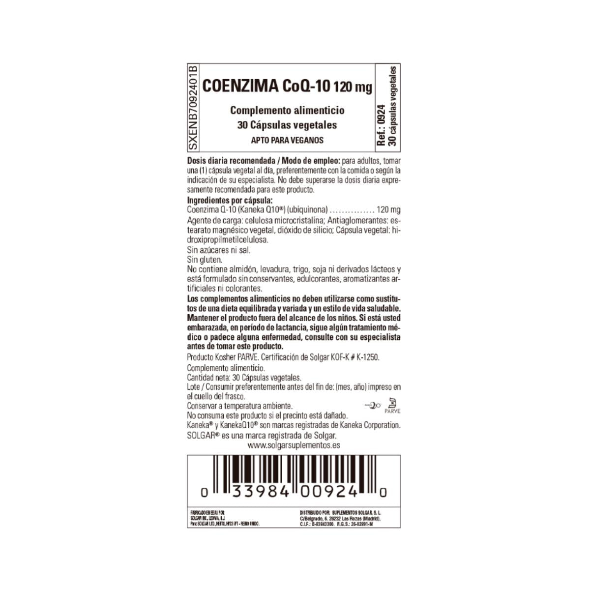 Coenzima CoQ10 (vegan), 30 cápsulas vegetais de 120 mg