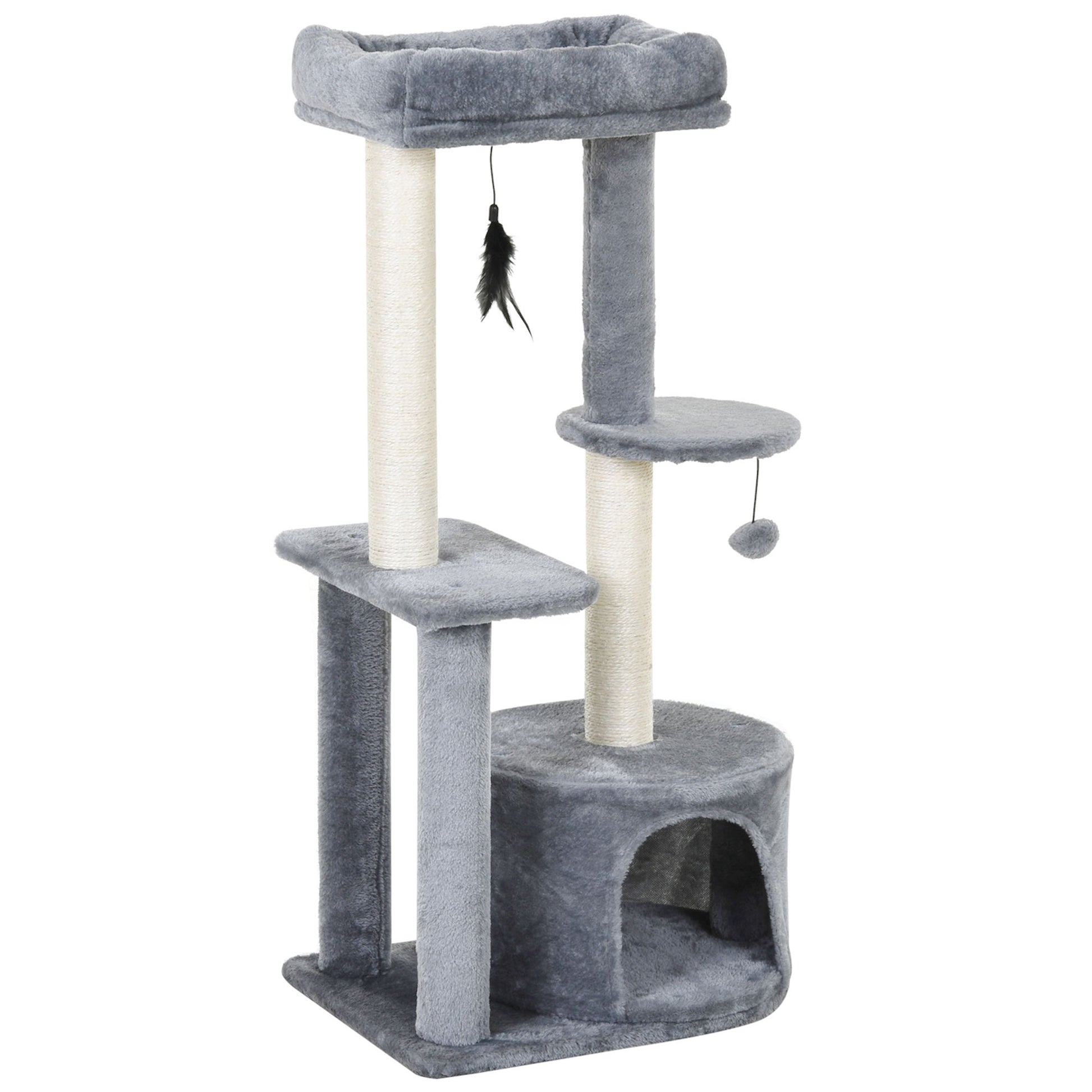Pawhut Árbol Para Gatos 100 Cm Con Postes Para Rascar Cama 48x35x100 Cm Gris_0
