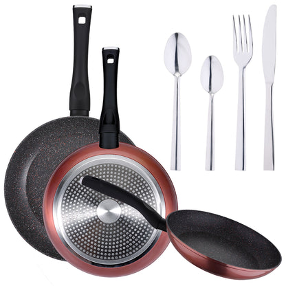 Pack De 3 Sartenes Ø20/24 Y 28 Cms + Set 24pc De Cubertería En Acero Inoxidable_0
