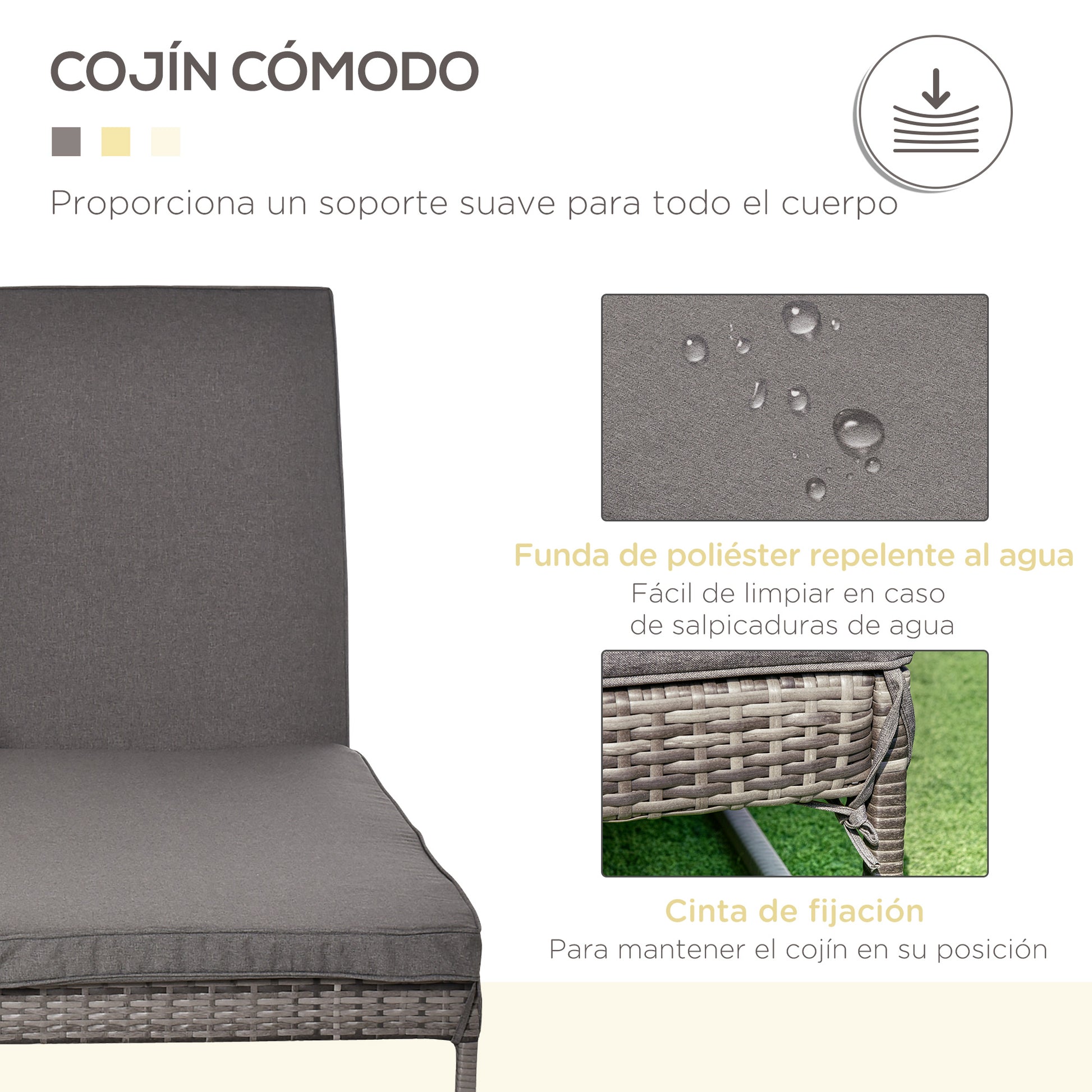 Outsunny Conjunto De 2 Tumbonas De Terraza Con Mesa Ratán 195x60x86 Cm Gris_5