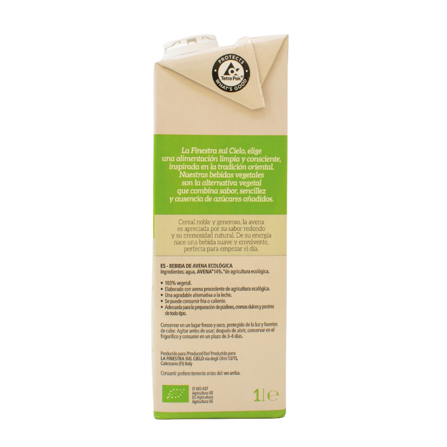 Bebida de Avena Bio La Finestra Sul Cielo 1 L