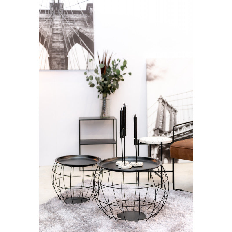 Mesa De Centro Redonda,mesa Auxiliar Con Almacenaje Incorporado Metal Industrial Negro (juego De 3) S/m/l- Muebles De Salón_3