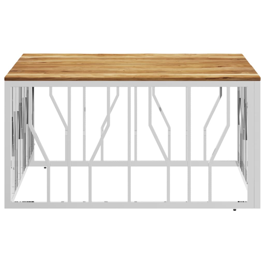 Mesa De Centro Acero Inoxidable Y Madera Maciza Acacia Plateada_1