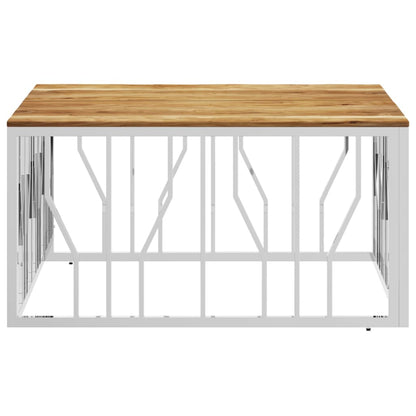 Mesa De Centro Acero Inoxidable Y Madera Maciza Acacia Plateada_1