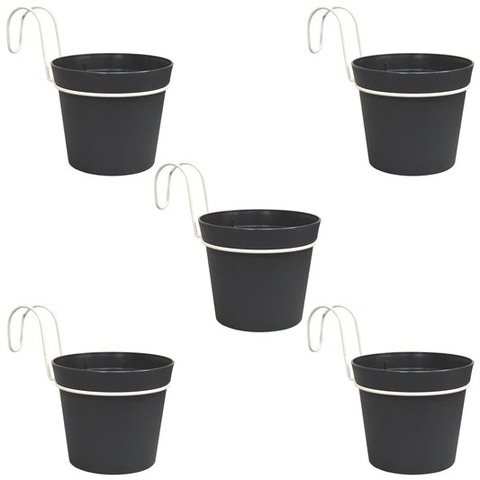 5 Macetas Cilíndricas Ø 12 Cm Con Ganchos, De Polipropileno Antracita