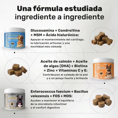 Pack Condroprotector + Probiótico + Aceite De Salmón Para Perros. Suplementos Mascotas. 360 Masticables. Natuva Pets_2