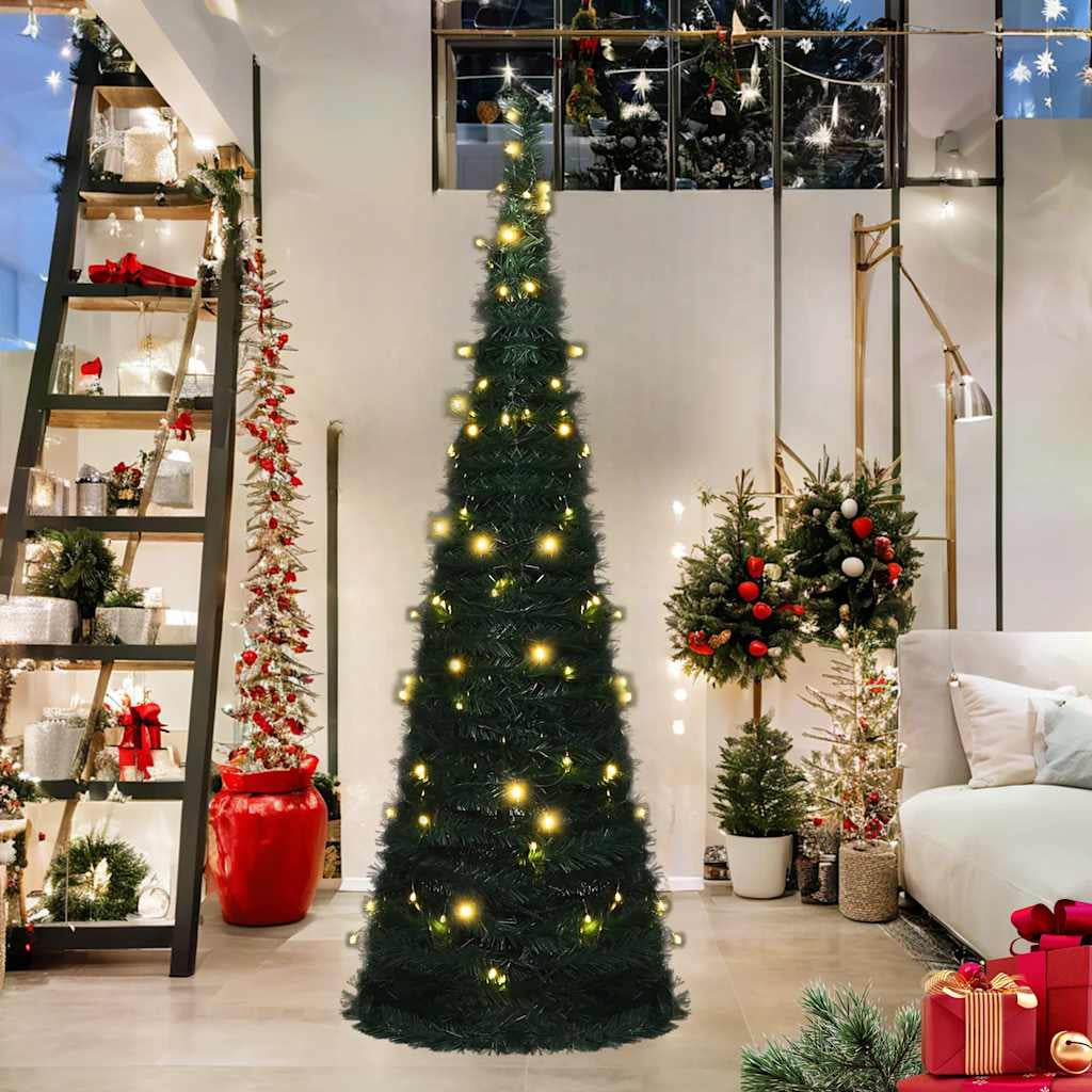 Vidaxl Árbol De Navidad Emergente Preiluminado Con Luces Verde 180 Cm_1