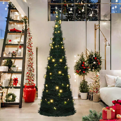 Vidaxl Árbol De Navidad Emergente Preiluminado Con Luces Verde 180 Cm_1