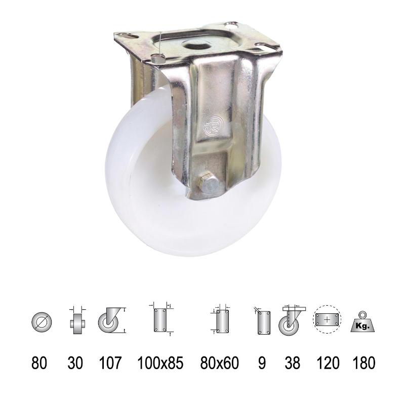 Rueda Industrial Nylon Placa Fija   80 Mm.