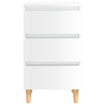Mesita De Noche Patas Madera 2 Uds Blanco Brillo 40x35x69 Cm_3