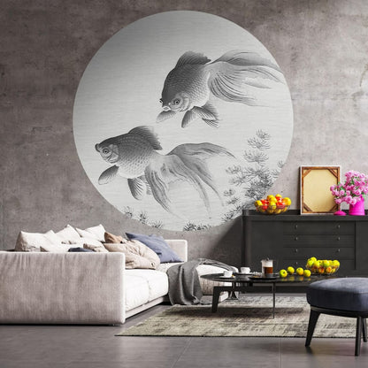 Wallart Círculo De Papel Pintado Two Goldfish 142,5 Cm_1