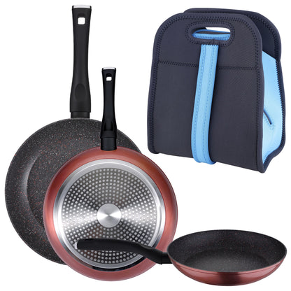 Pack De 3 Sartenes Ø20/24 Y 28 Cms + Bolsa Porta Alimentos En Neopreno