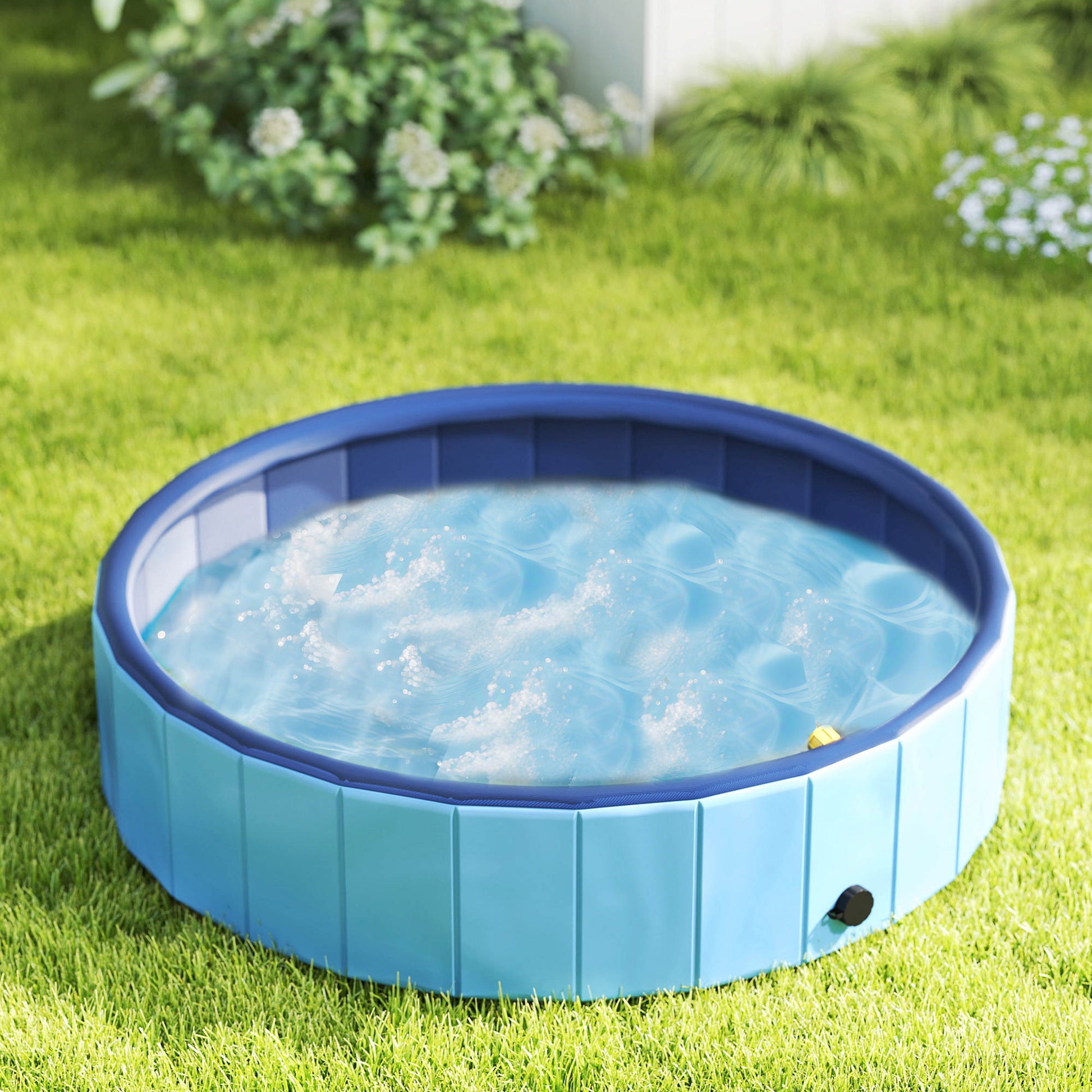 Pawhut Piscina Para Perros Plegable Con Aspersor Antideslizante Resistente Azul_4