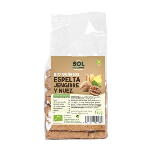 Bolachas Biológicas de Gengibre e Nozes de Espelta 175g Solnatural
