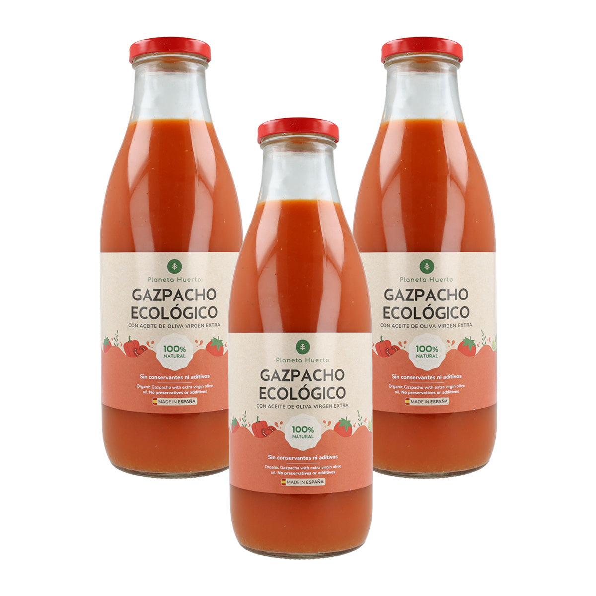 Pack de 3 gaspachos biológicos tradicionais com Planeta Huerto EVOO 1L