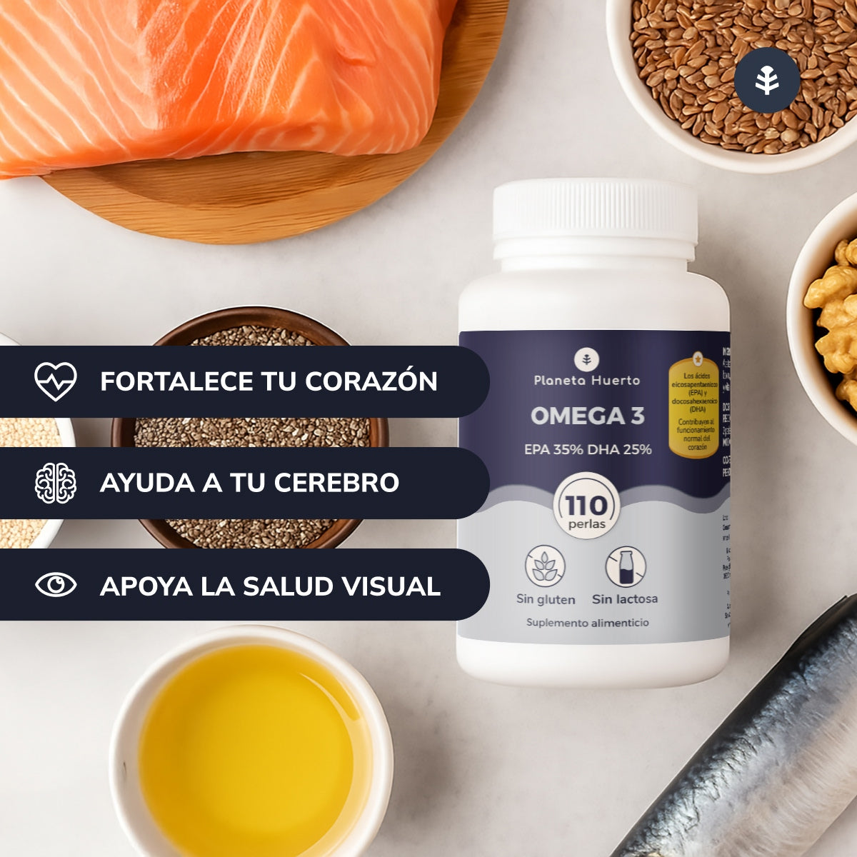 Ómega 3 EPA 35% DHA 25% Planeta Huerto 110 Pérolas