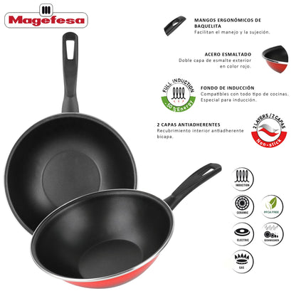 Wok 'sr' Ø28cm Acero Esmaltado Rojo Magefesa_3