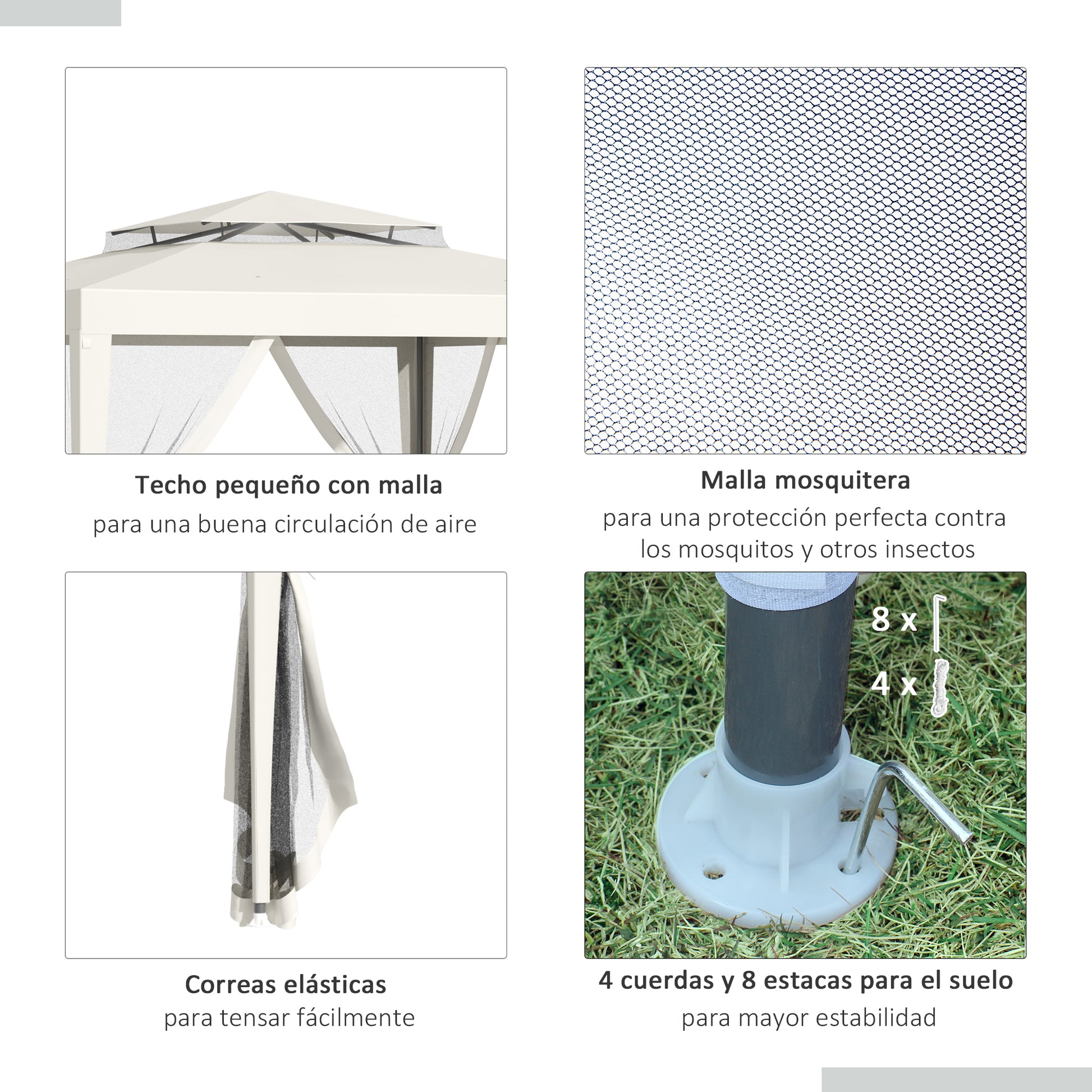 Outsunny Carpa De Jardín 3x3 M Con 4 Mosquiteras Y Techo De Ventilación Beige_5