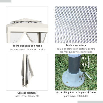 Outsunny Carpa De Jardín 3x3 M Con 4 Mosquiteras Y Techo De Ventilación Beige_5