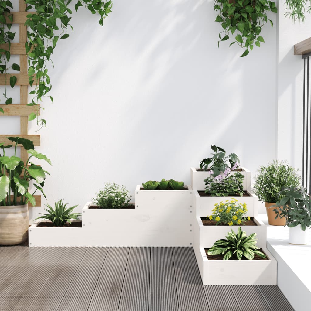 Jardinera 4 Niveles Madera Maciza Pino Blanca 106x104,5x36 Cm_2