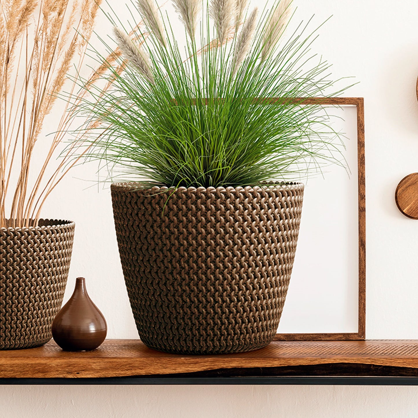 Macetero Color Ocre,sin Depósito , Colección Splofy Eco Wood De 18,7cm X 18,7cm X 15,8cm Cm, Capacidad De 3 L.