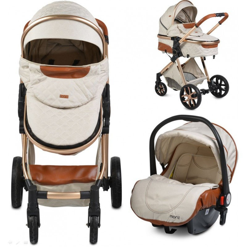 Carrito De Bebé Trío Convertible Con Detalles En Polipiel Alma Beige_0