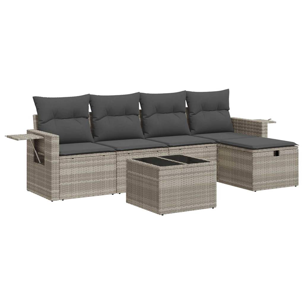 Set De Sofás De Jardín 6 Pzas Y Cojines Ratán Sintético Gris / Vetonek_5