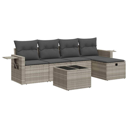 Set De Sofás De Jardín 6 Pzas Y Cojines Ratán Sintético Gris / Vetonek_5