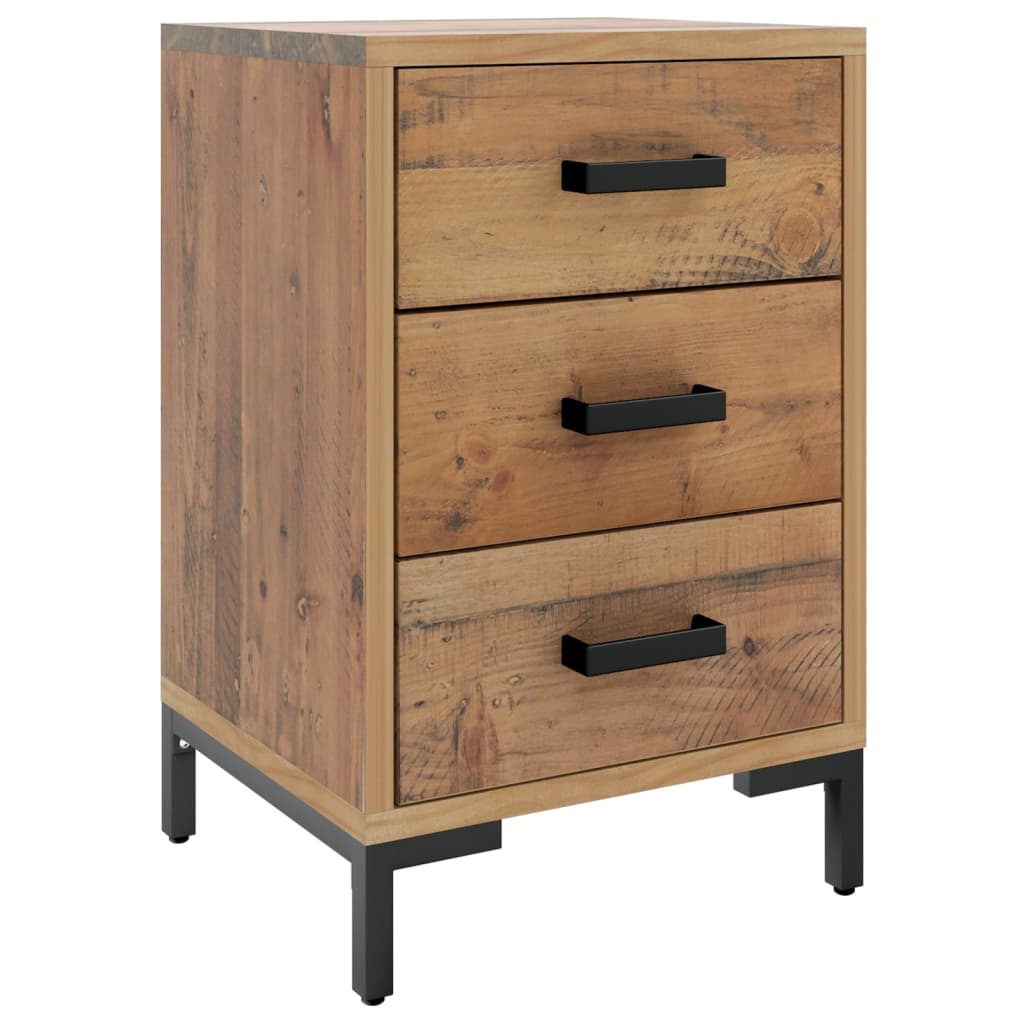Mesita De Noche Madera Maciza Pino Reciclada Marrón 40x30x55 Cm_0