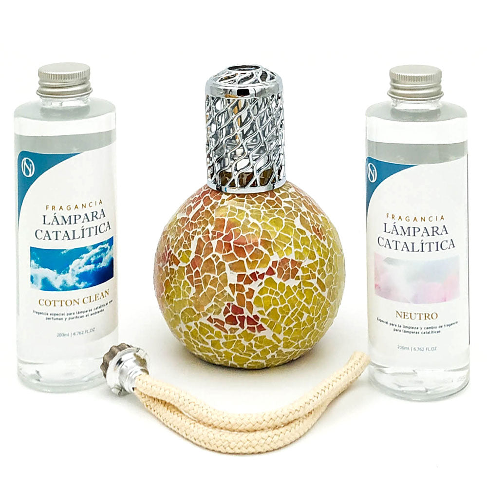 Pack Lámpara Catalítica Mosaico Bicolor + Fragancia Cotton Clean 200ml + Limpiador Neutro 200ml + Mecha Repuesto_0