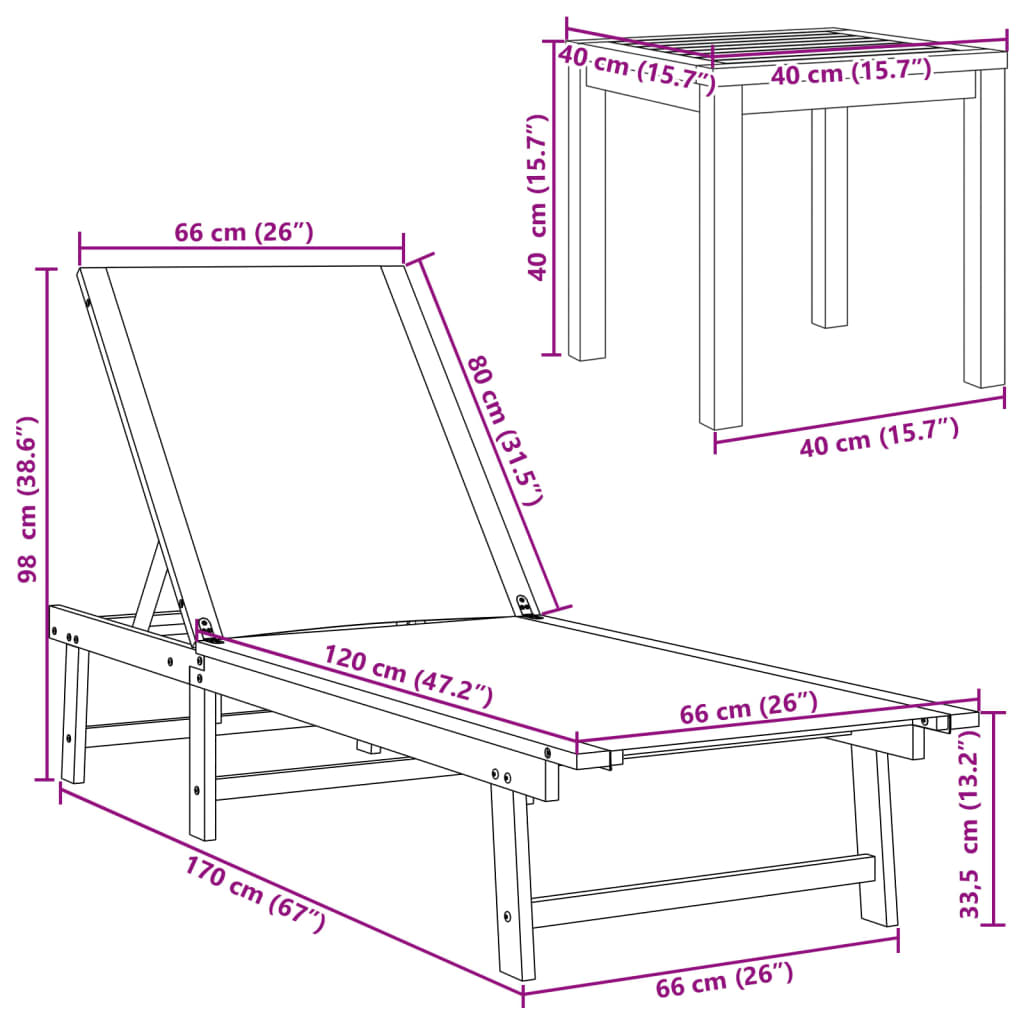 Tumbonas 2 Uds Con Mesa Madera Maciza Acacia Y Textileno Gris / Vetonek_5