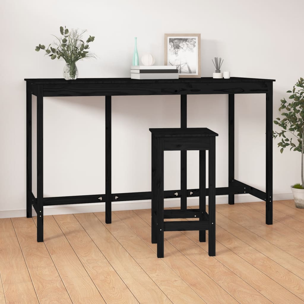 Mesa Alta De Bar Madera Maciza De Pino Negra 180x80x110 Cm_4