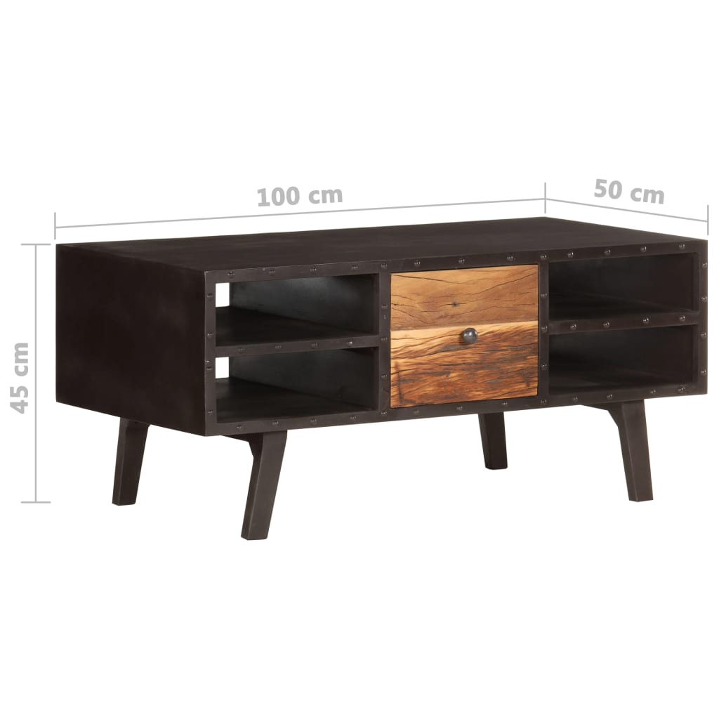 Mesa De Centro De Madera Maciza Reciclada 100x50x45 Cm_4