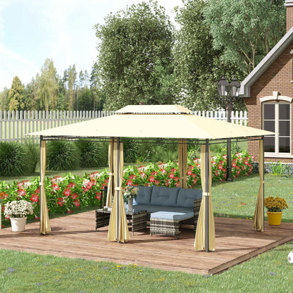 Outsunny Cenador De Jardín 3x4 M Con Paredes Laterales Doble Techo Crema_1