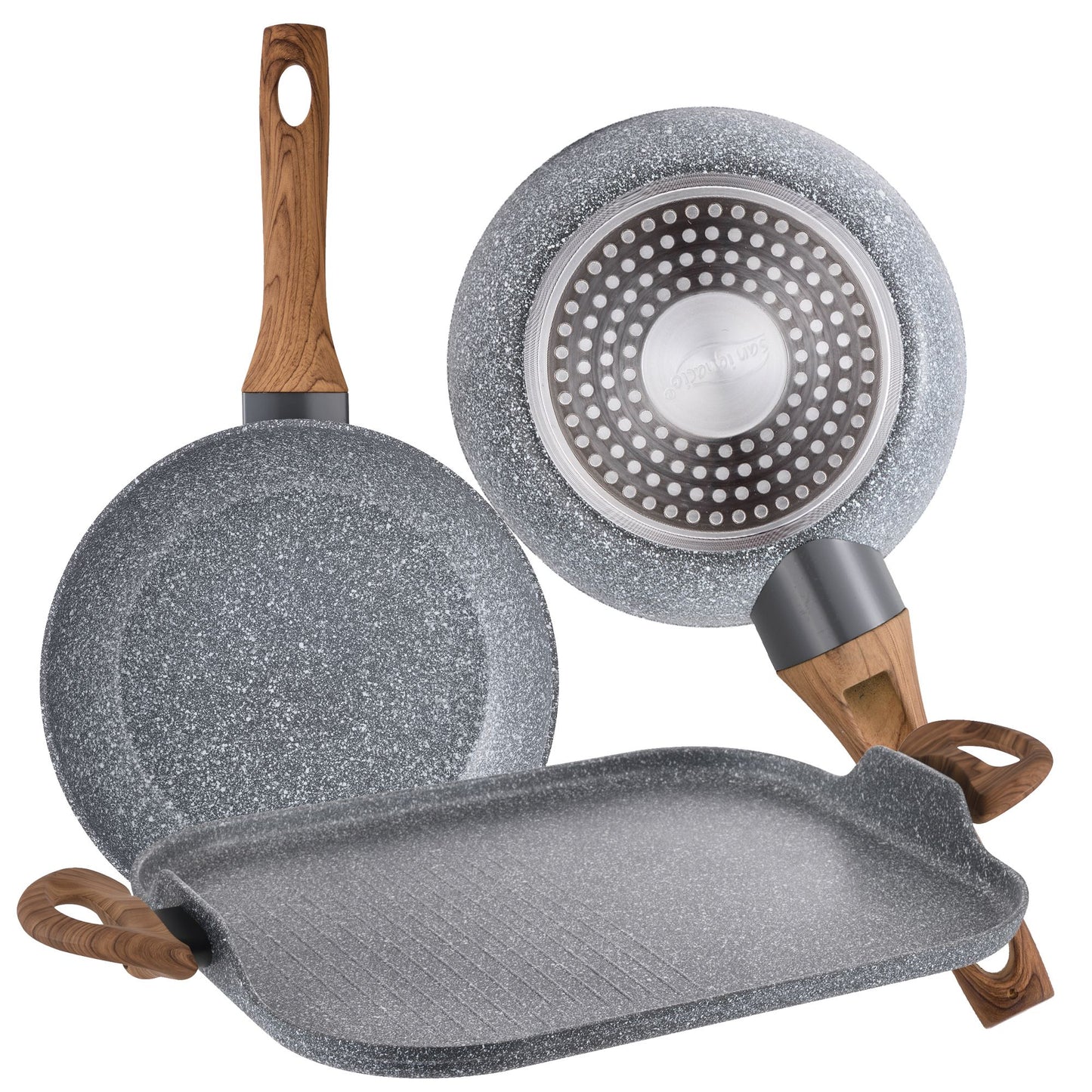Set 2 Sartenes Ø20 Ø24 Y Asador Grill 35,5x28,3 Daimiel, Aluminio Forjado, Inducción_0