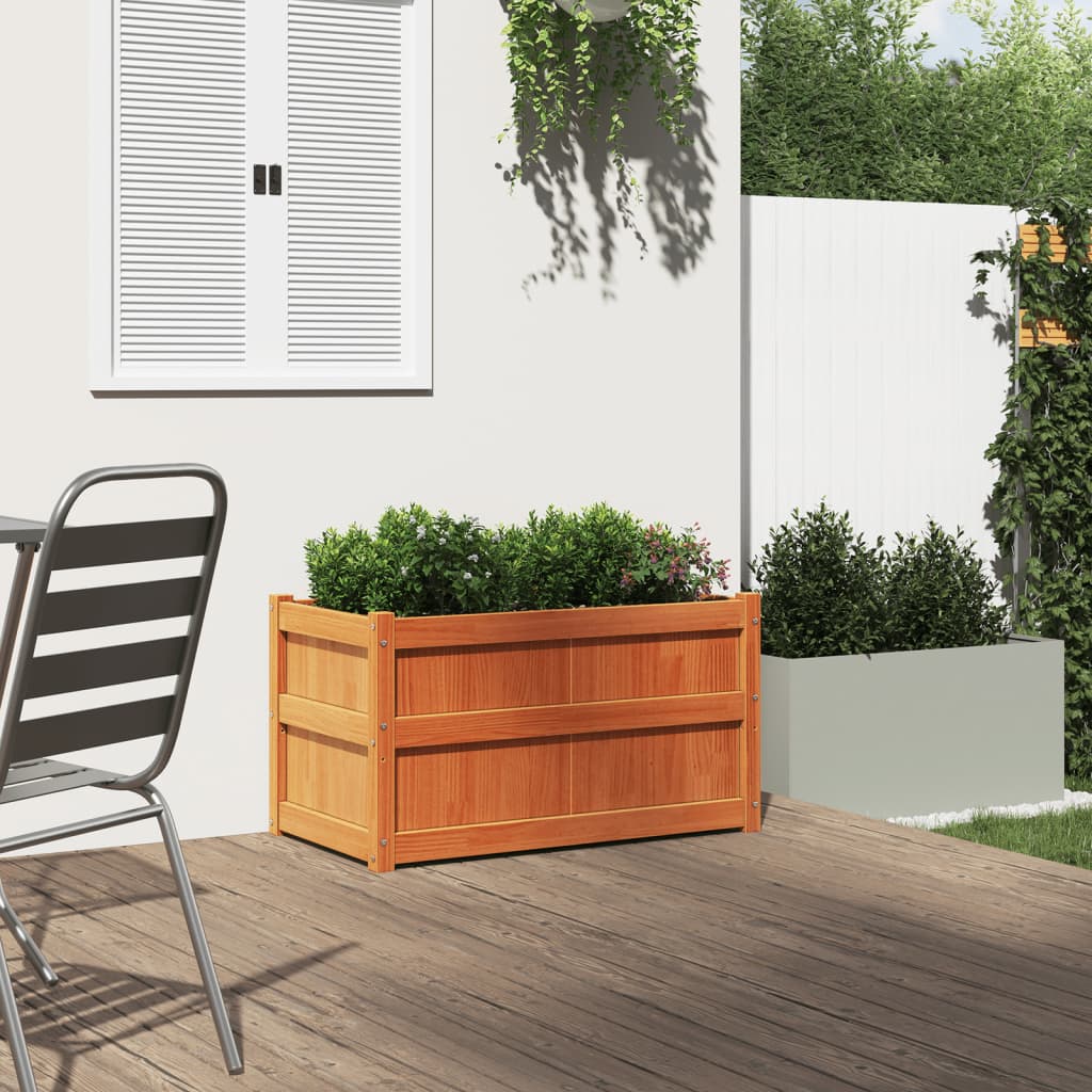 Jardinera Exterior Madera Maciza Pino Marrón Cera 90x50x50 Cm_2