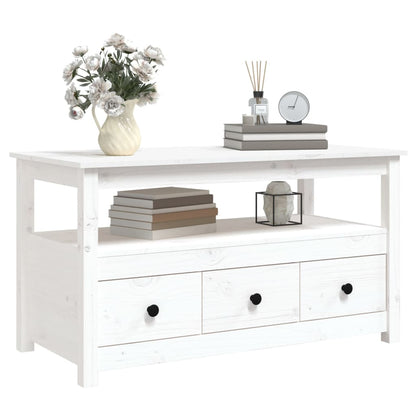 Mesa De Centro De Madera Maciza De Pino Blanco 102x49x55 Cm_2