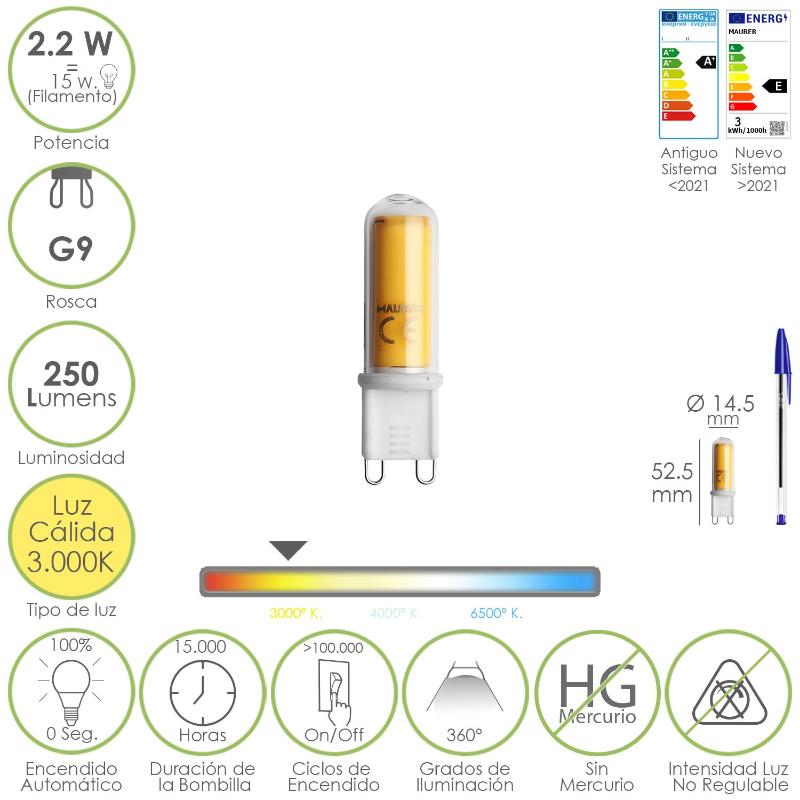 Bombilla Led Rosca G9. 2.2 Watt. Equivale A 15 Watt. 250 Lumenes. Luz Calida (3000º K.)_0